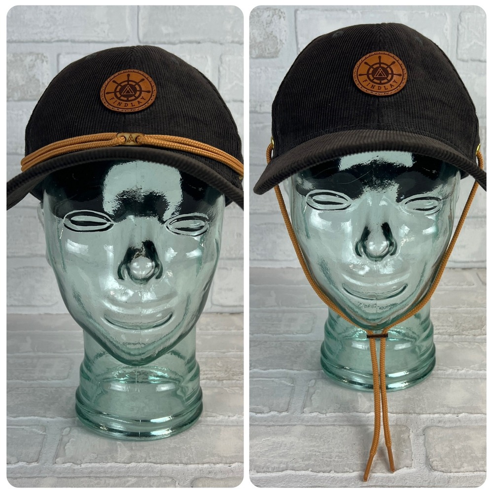 Findlay Hat Baseball Cap OS Brown Corduroy Leather Logo Stampede Lace Chin Strap